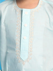 Boys' Aqua blue and White Kurta Pyjama Set