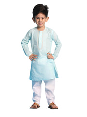 Boys' Aqua blue and White Kurta Pyjama Set