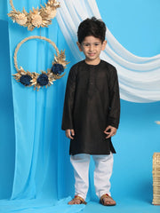 Boys' Black and White Kurta Pyjama Set