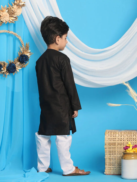 Boys' Black and White Kurta Pyjama Set