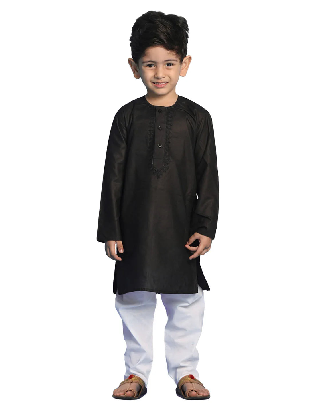 Boys' Black and White Kurta Pyjama Set