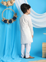 Boys' Cream and White Kurta Pyjama Set