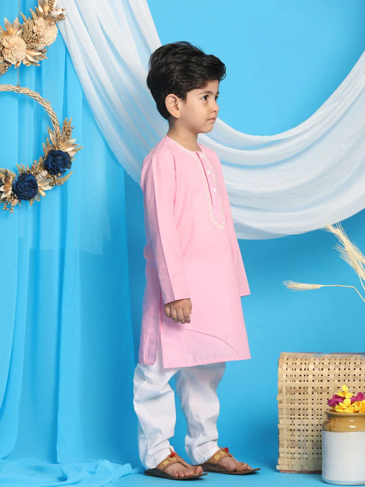 Boys' Pink and White Kurta Pyjama Set