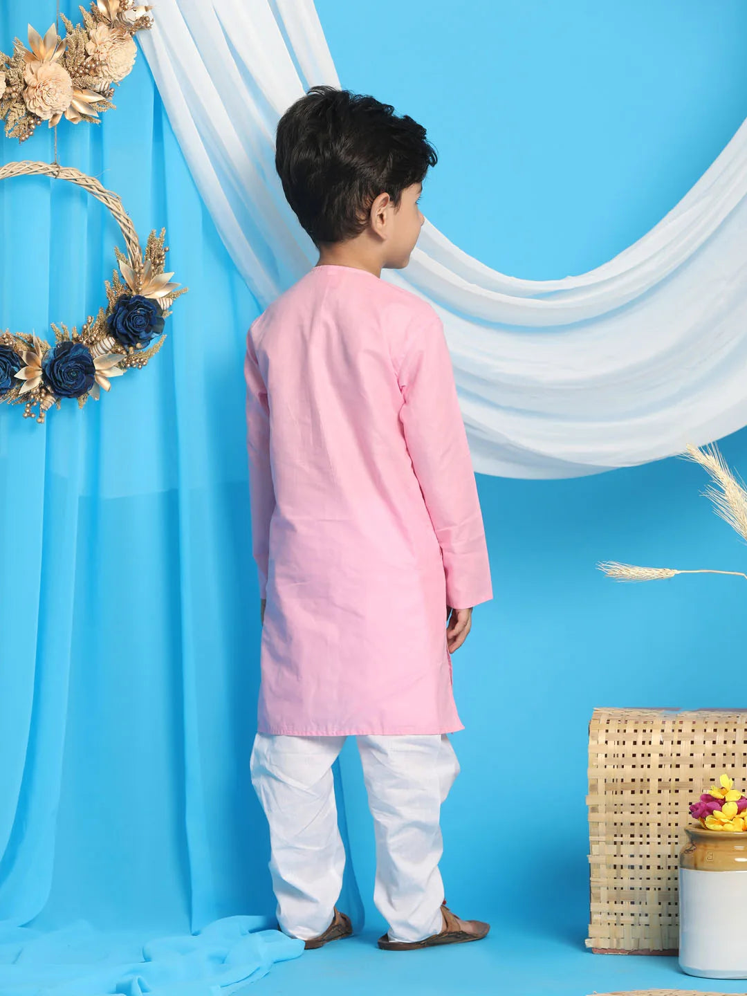 Boys' Pink and White Kurta Pyjama Set