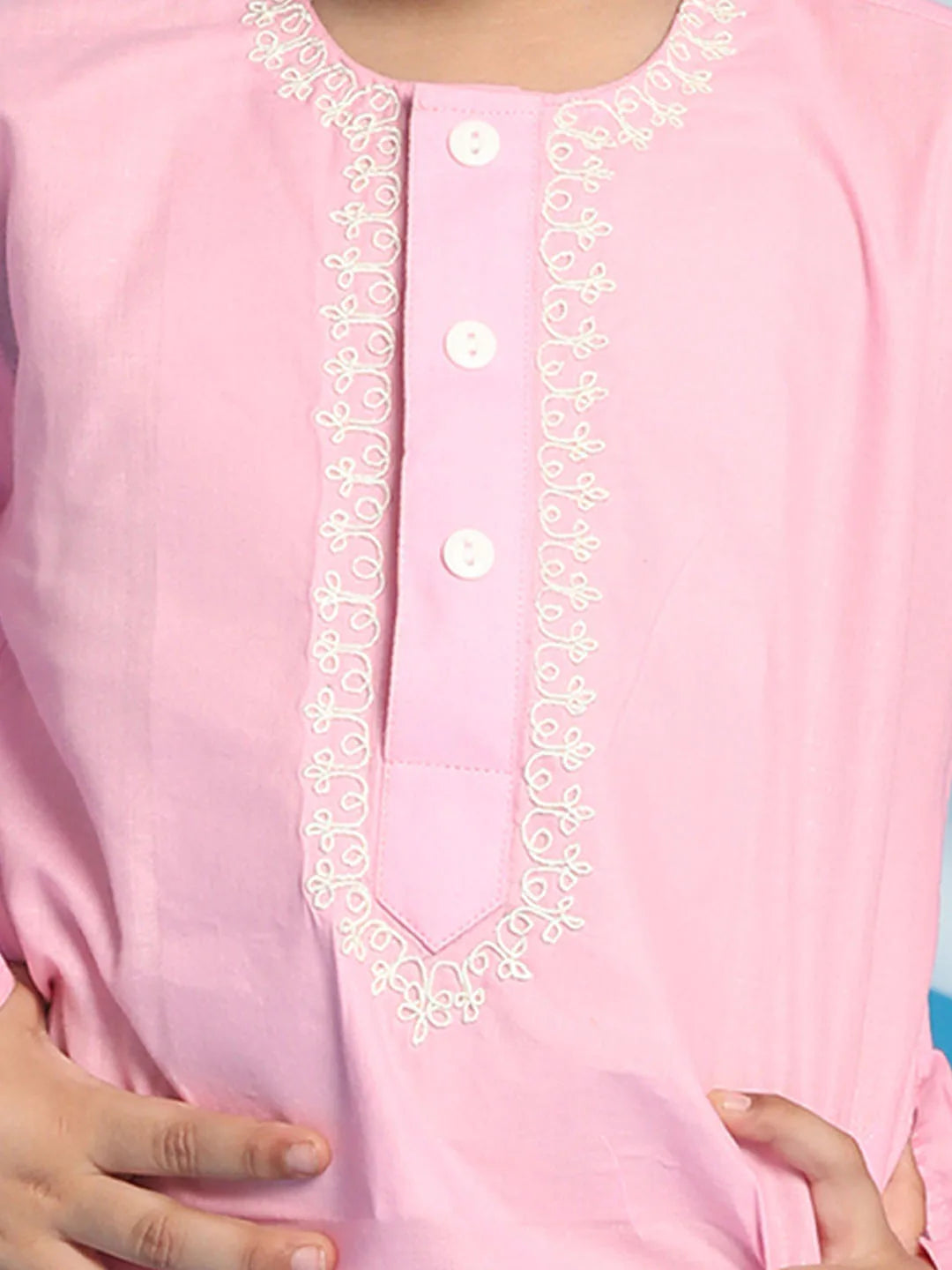 Boys' Pink and White Kurta Pyjama Set