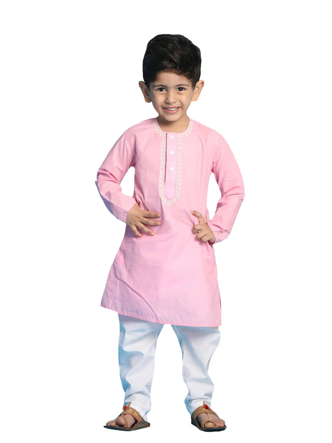 Boys' Pink and White Kurta Pyjama Set