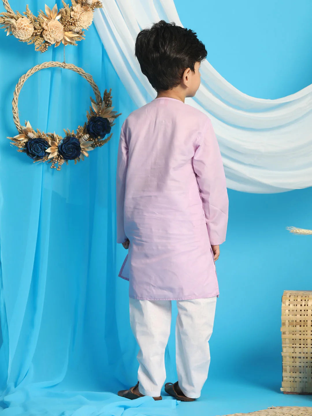 Boys' Purple and White Kurta Pyjama Set