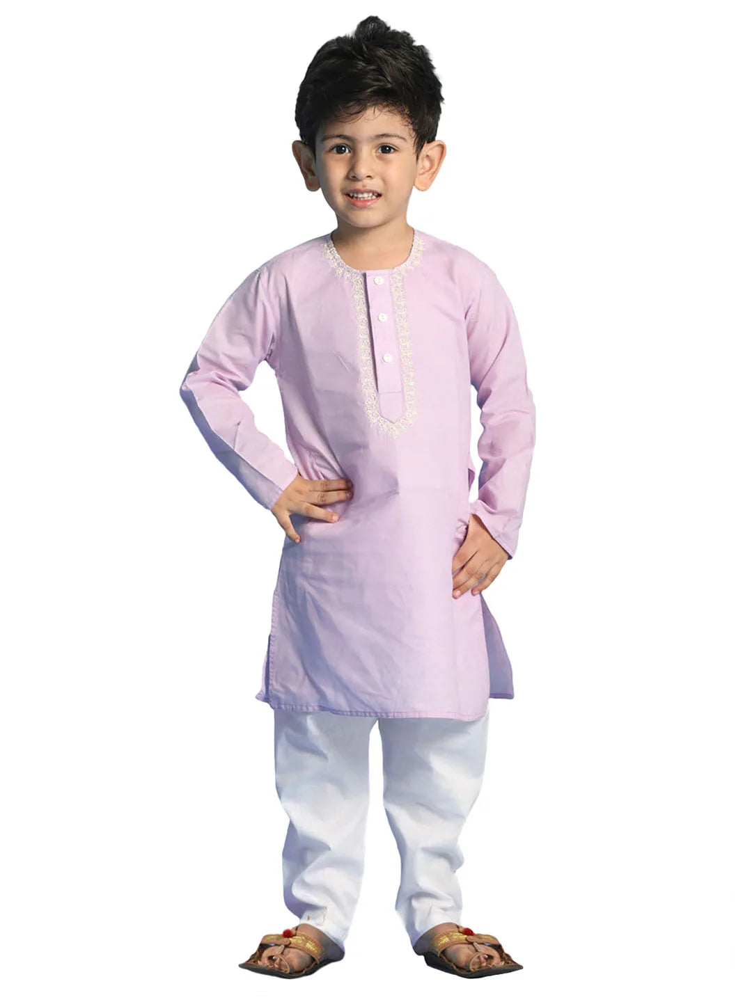 Boys' Purple and White Kurta Pyjama Set