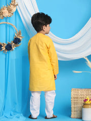 Boys' Yellow and White Kurta Pyjama Set