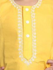 Boys' Yellow and White Kurta Pyjama Set