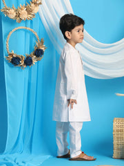 Boys' White and White Kurta Pyjama Set