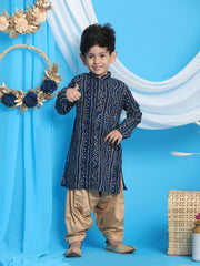 Boys' Blue and Rose Gold Kurta Patiala Set