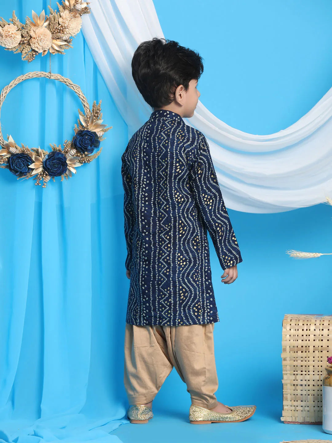 Boys' Blue and Rose Gold Kurta Patiala Set