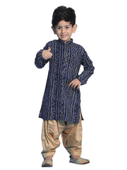 Boys' Blue and Rose Gold Kurta Patiala Set