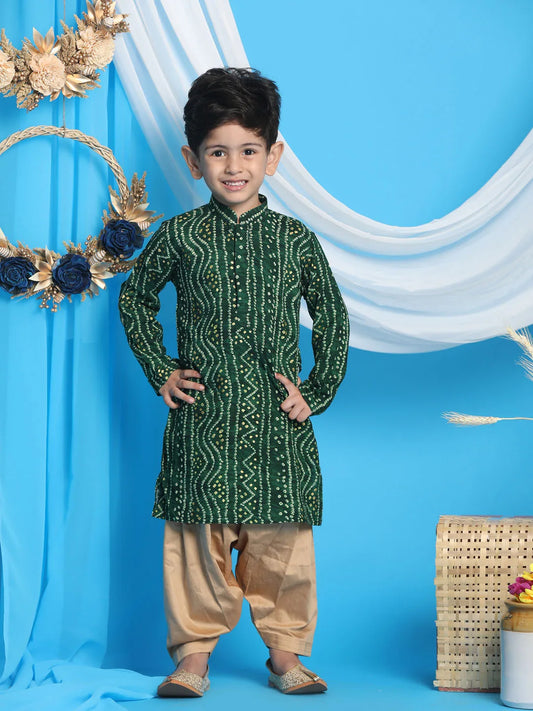 Boys' Green and Rose Gold Kurta Patiala Set