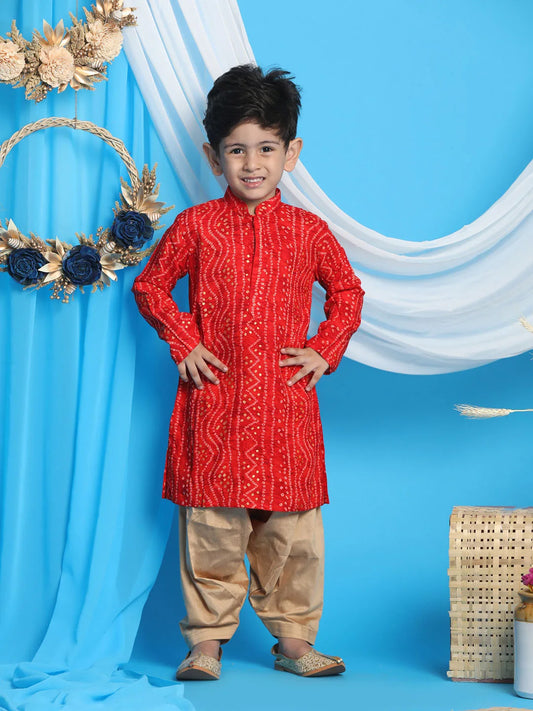 Boys' Maroon and Rose Gold Kurta Patiala Set