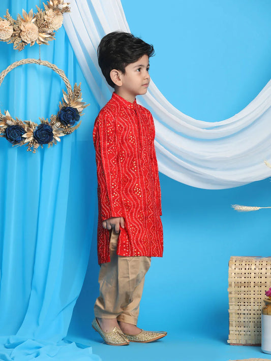 Boys' Maroon and Rose Gold Kurta Patiala Set