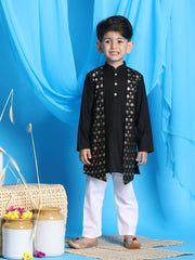 Boys' Black and White Kurta Pyjama Set