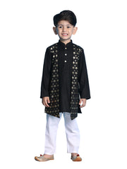 Boys' Black and White Kurta Pyjama Set