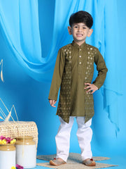 Boys' Green and White Kurta Pyjama Set