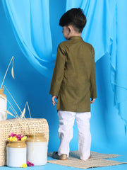 Boys' Green and White Kurta Pyjama Set