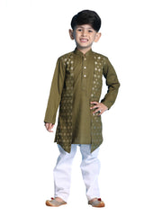 Boys' Green and White Kurta Pyjama Set