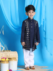 Boys' Navy Blue and White Kurta Pyjama Set