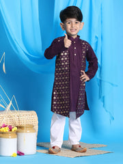 Boys' Purple and White Kurta Pyjama Set