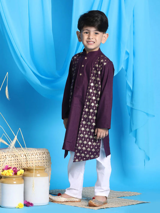 Boys' Purple and White Kurta Pyjama Set