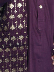 Boys' Purple and White Kurta Pyjama Set