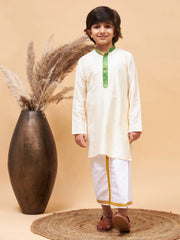 Boys' Cream Kurta And Mundu Set