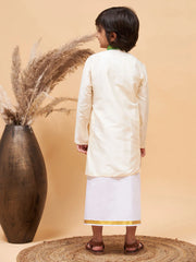 Boys' Cream Kurta And Mundu Set