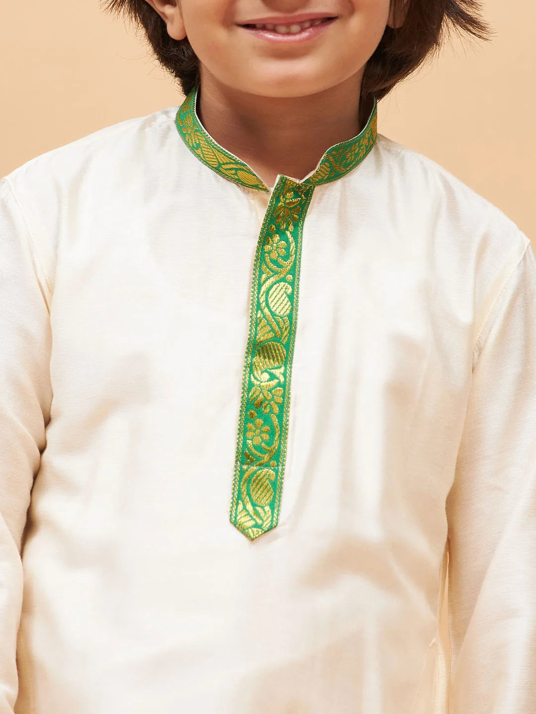 Boys' Cream Kurta And Mundu Set