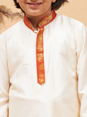 Boys' Cream Kurta And Mundu Set