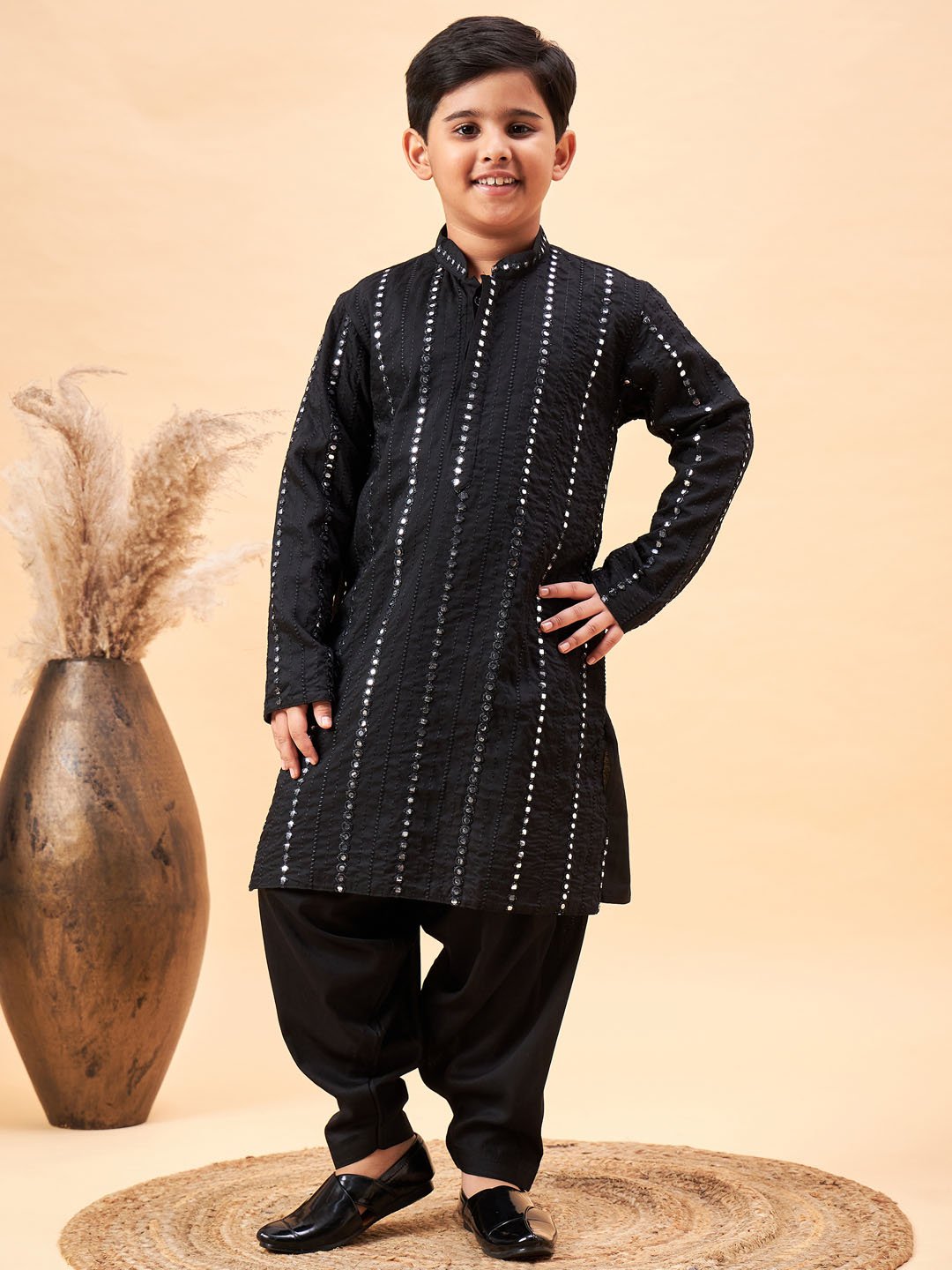 Boys' Black Kurta Patiala Set