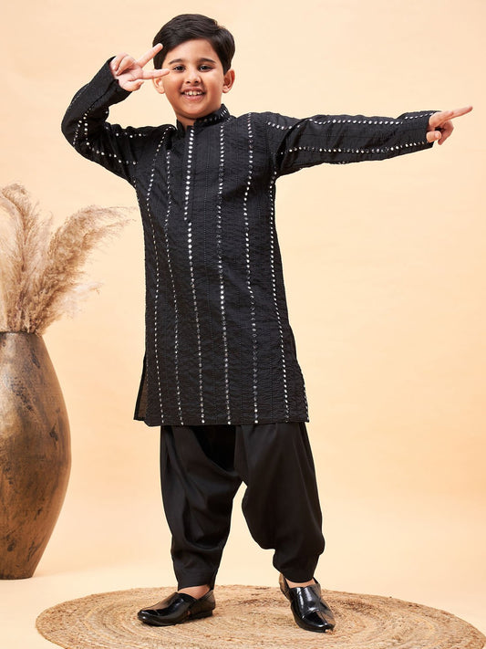 Boys' Black Kurta Patiala Set