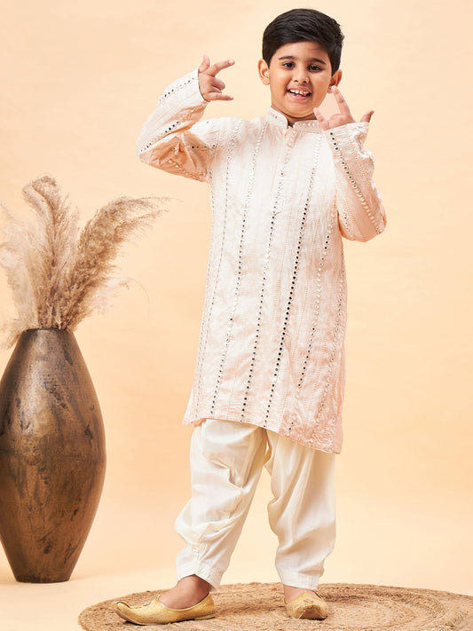 Boys' Cream Kurta Patiala Set