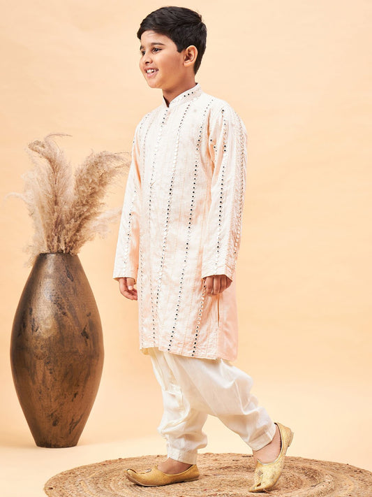 Boys' Cream Kurta Patiala Set