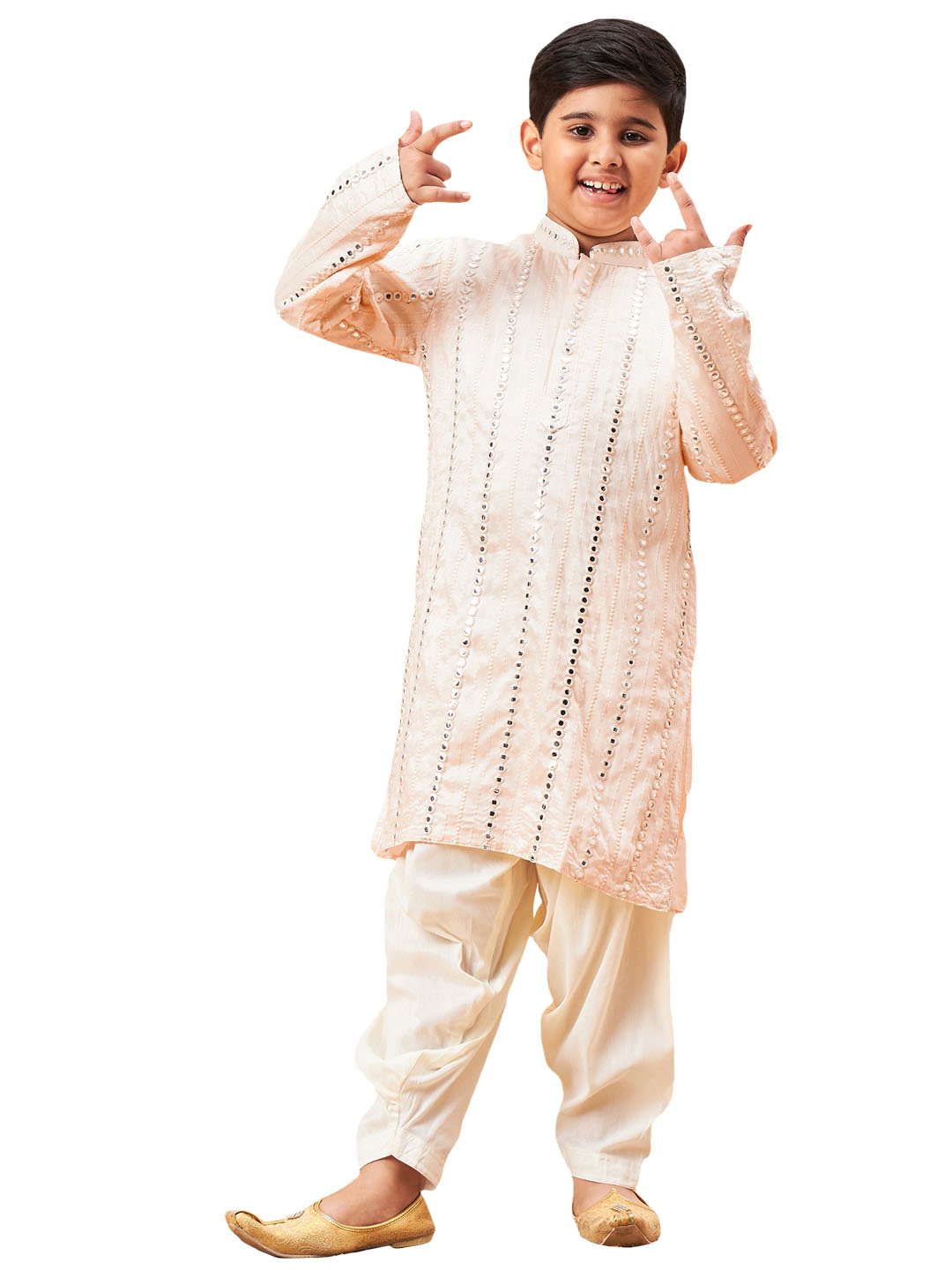 Boys' Cream Kurta Patiala Set