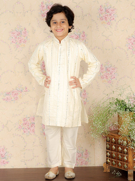 Boys' Cream Kurta Pyjama Set