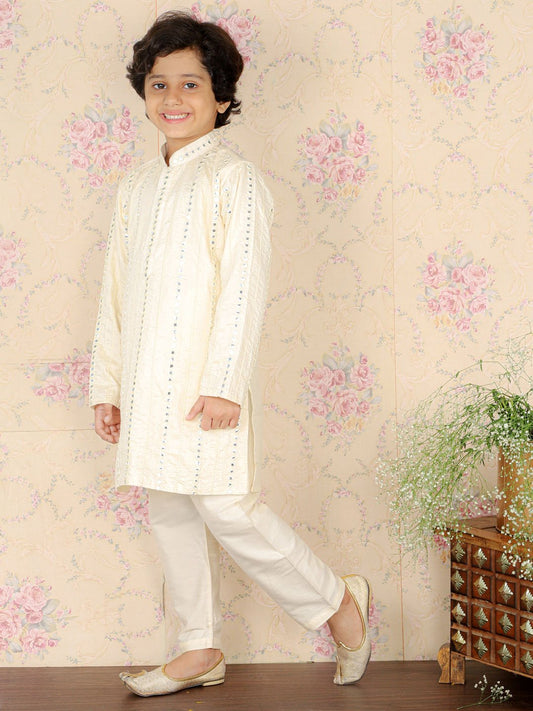 Boys' Cream Kurta Pyjama Set