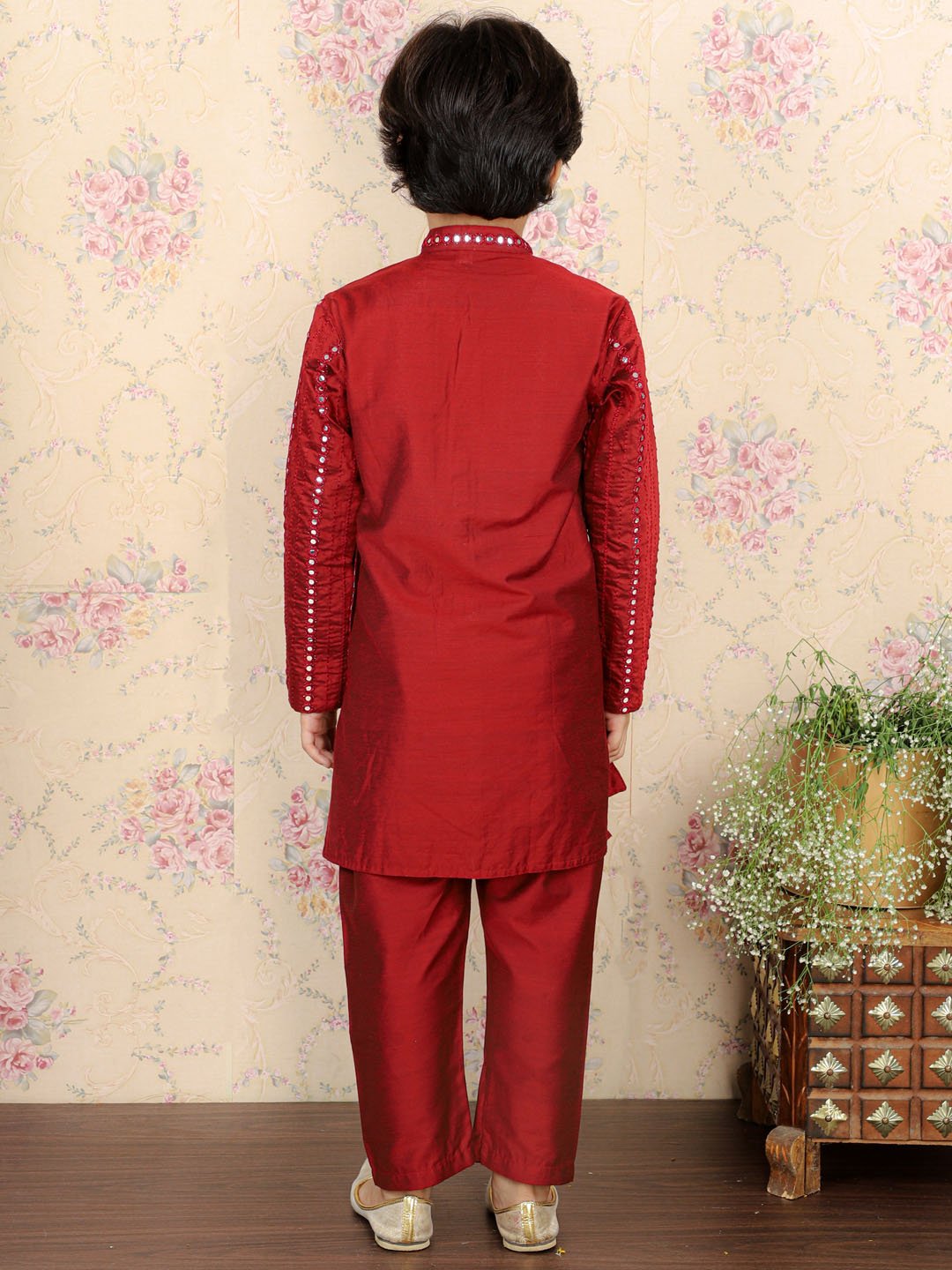 Boys' Maroon Kurta Pyjama Set