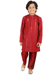 Boys' Maroon Kurta Pyjama Set