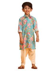 Boys' Multicolor Base Aqua Kurta Patiala Set