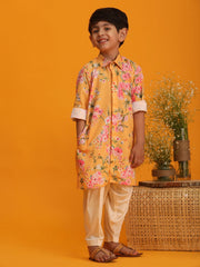 Boys' Multicolor Base Yellow Kurta Patiala Set