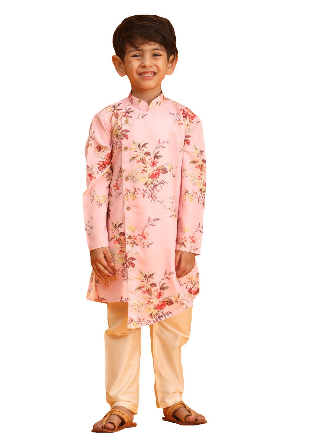 Boys' Multicolor Base Pink Kurta Pyjama Set