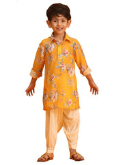 Vastramay - Boys' Multicolor Base Yellow Kurta Patiala Set