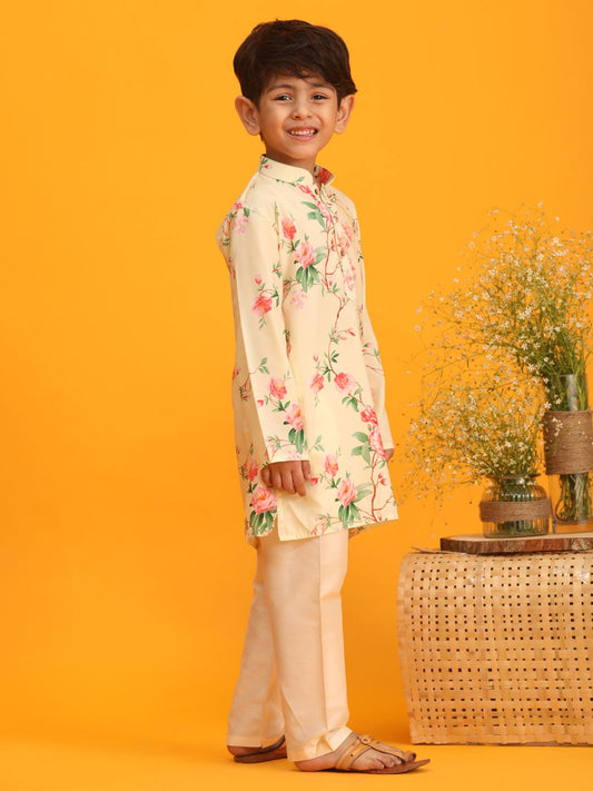 Boys' Multicolor Base Yellow Kurta Pyjama Set