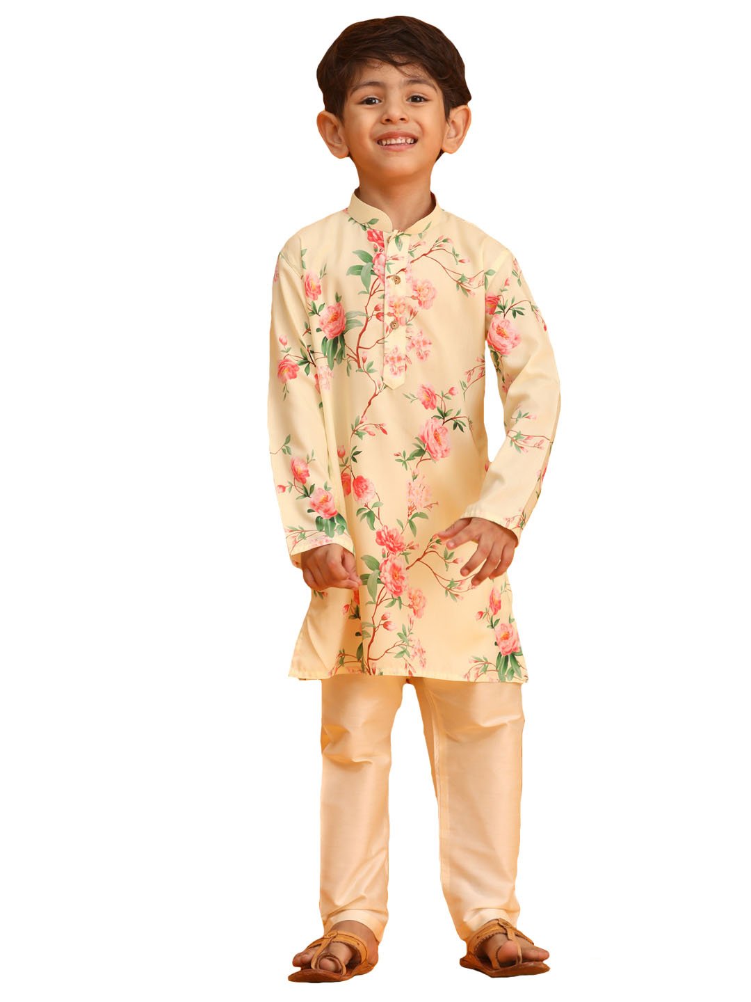 Boys' Multicolor Base Yellow Kurta Pyjama Set