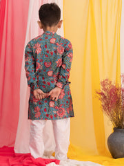 Boys' Blue And White Kurta Pyjama Set